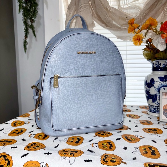 NWT Michael Kors Adina Medium Leather Backpack in Pale Blue - Picture 1 of 7